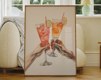 Cocktail Cheers Print, Bar Cart Decor, Drink Wall Art, Digital Download, Cocktail Poster