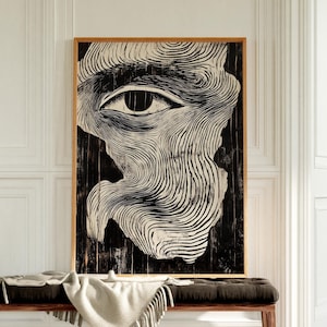 Surrealist Abstract Eye Art Print, Black and White Line Drawing Poster, Surrealist Modern Wall Decor for Unique Home Style