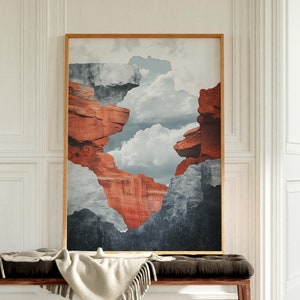 Midcentury Modern Vintage Nature Wall Art, Southwestern Abstract Landscape Art, Surreal Desert Wall Art, Neutral Travel Decor