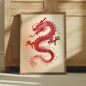 Red Dragon Poster, Japanese Wall Art, Japan Art, Japanese Art, Asian Wall Art, Digital Download, Japanese Prints, Asian Wall Art