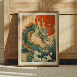 Japanese Art, Dragon Painting, Digital Download, Japanese Wall Art, Japan Art, Asian Wall Art, Living Room Wall Art Gallery Wall Art