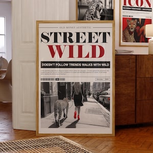 Street Wild Fashion Newspaper Print, Magazine Cover Print, Vintage Fashion Leopard Print, Dorm Room Decor, Trendy Wall Art, Bar Cart Art