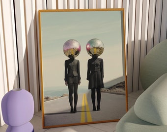 Disco Ball Head People Poster, Trendy Wall Art, Disco Ball Print, Disco Ball Art Print, Dopamine Decor, Trendy Wall Art
