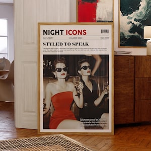 Retro Fashion Art Magazine Headline Poster, Trendy  Newspaper Print, Retro Magazine Poster, , Vintage Bar Cart Art, Dorm Room Decor