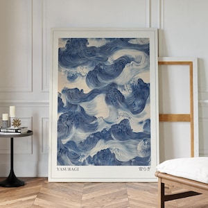 Blue Waves Japandi Wall Art Print, Japanese Wall Art, Wabi Sabi Wall Art, Japanese Poster, Printable Wall Art