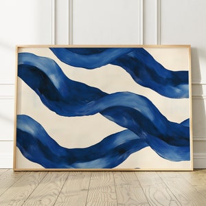 Blue and Beige Modern Abstract Wall Art, Bold Lines Mid Century Modern Decor, Printable Wall Art, Bracing Blue Art Print