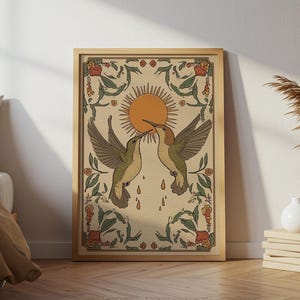 Folk Art Bird Print: Boho Japandi Wall Art (Digital Download)