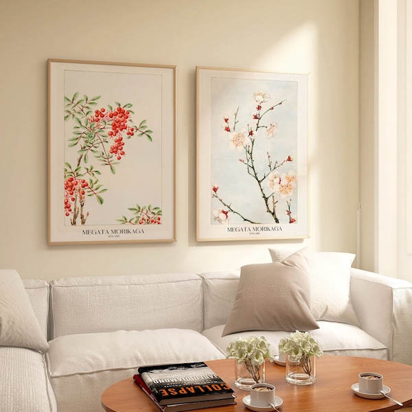 Japanese Art Flower Prints, Japan Print, Japandi Wall Art, Digital Download, Japanese Wall Art, Art Nouveau Print