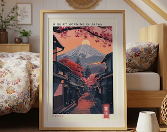 A Quite Morning in Japan Poster, Japanese Wall Art, Vintage Japanese Prints, Japan Travel Wall Art, Printable Wall Art