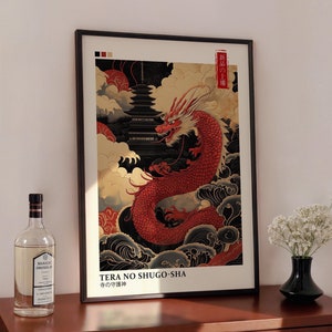 Red Dragon Poster Japanese Wall Art, Japandi Wall Art, Asian Dragon Art ...