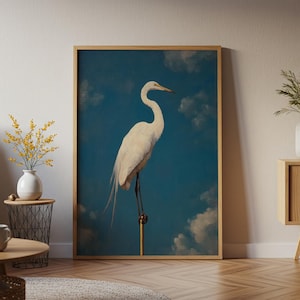 Crane Print, Japanese Crane Painting, Antique Japanese Wall Art, Japandi Wall Art, Crane Poster, Maximalist Art, Gallery Wall Art