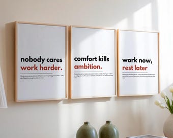 Motivational Poster Set of 3, Uplifting Quote, White and Red Typography Print, Minimalist Wall Art, Office & Home Decor