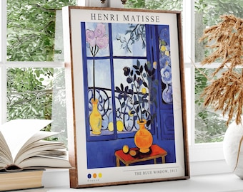 Art mural Matisse, peinture fenêtre bleue, impression Henri Matisse, impression d&#39;art classique, impression Matisse bleu, impressions numériques