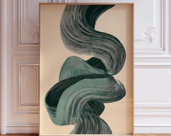 Lámina abstracta en verde salvia: decoración de pared moderna de mediados de siglo (PDF y JPG)