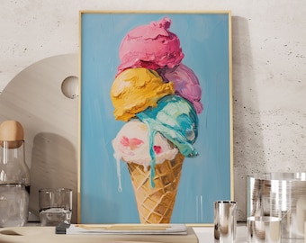 Arte colorida para cozinha, impressões para cozinha, impressão de sorvete, download digital, arte de parede para cozinha, presentes para cozinha, impressão de arte para cozinha