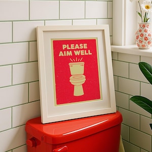 Panneau drôle de salle de bain : affiche de toilettes rétro humoristique (téléchargement numérique)