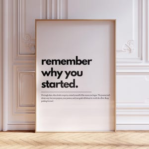 Remember Why You Started Motivational Quote Wall Art, Home Office Wall Art, Uplifting Quote, Printable Wall Art