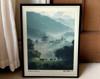 Japanese Tranquility of the Forest Print, Sage Green Japanese Wall Art, Wabi Sabi Wall Art, Japandi Wall Art, Printable Wall Art