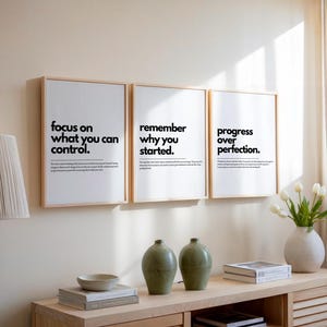 Motivational Poster Set of 3, Uplifting Quote, Positive Vibes Typography Print, Minimalist Wall Art, Office & Home Decor