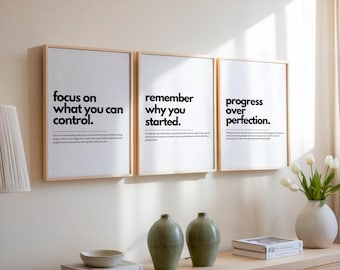 Motivational Poster Set of 3, Uplifting Quote, Positive Vibes Typography Print, Minimalist Wall Art, Office & Home Decor
