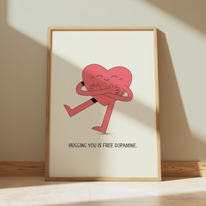 Hugging You is Free Dopamine Poster, Preppy Wall Art, Dopamine Decor, y2k Room Decor, Mental Health Art, Trendy Wall Art