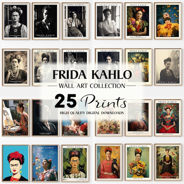 Frida Kahlo, lot de 25 oeuvres d'art, téléchargement numérique, décoration murale pour galerie