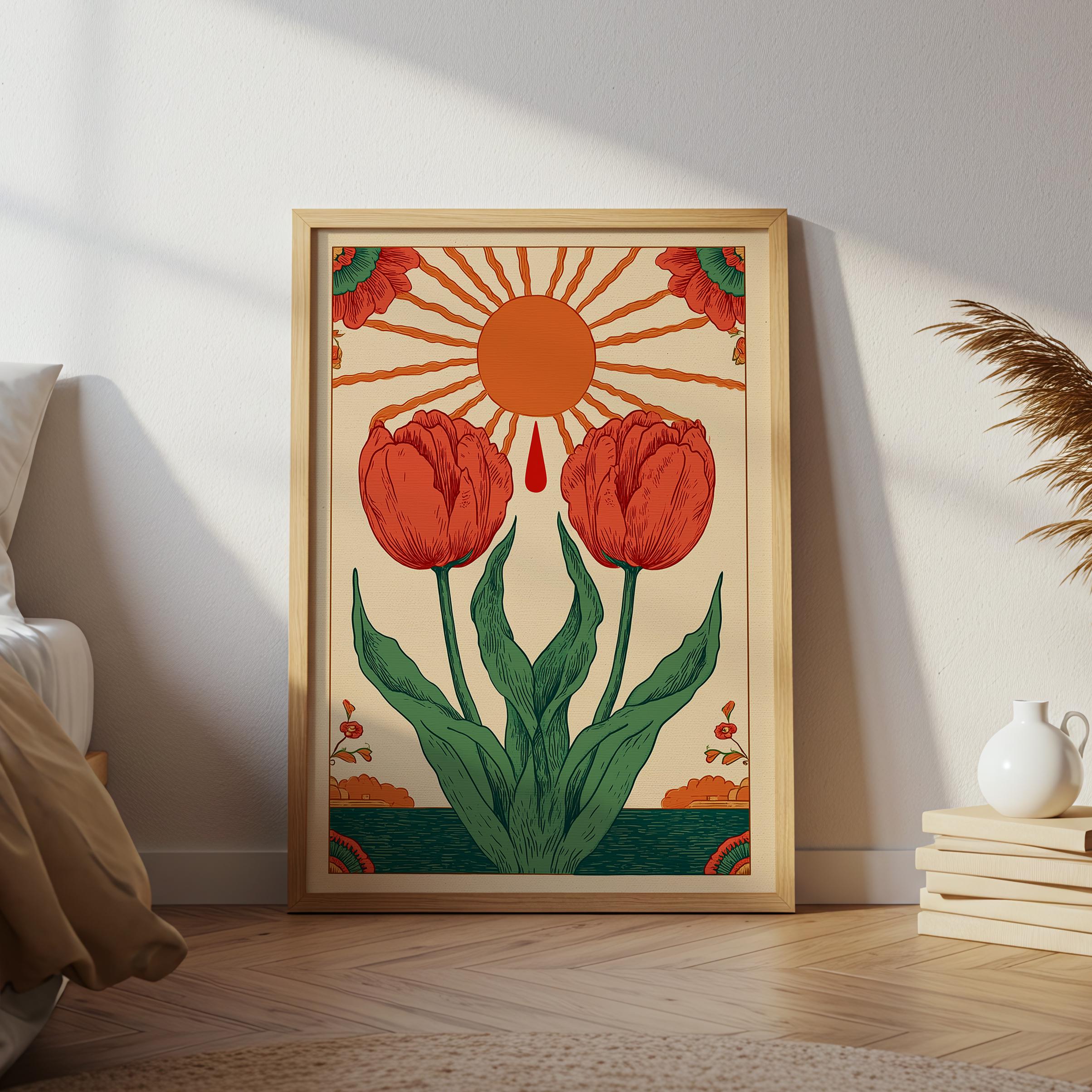 キッズ古着50's rockmoumt fancy art deco tulip Tulip Folk Art Print: Vintage Botanical Illustration (digital