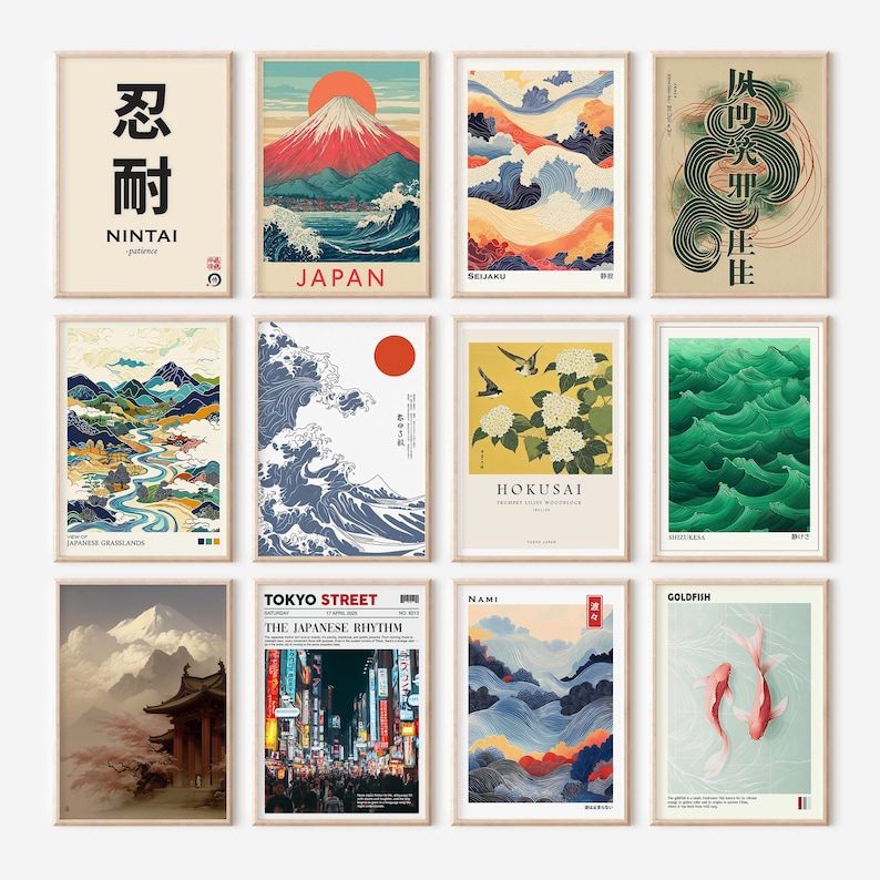 Japanese Wall Art Set of 100 Print, Japandi Wall Art, Japanese Art, Japandi Art, Gallery Wall Set, Digital Prints
