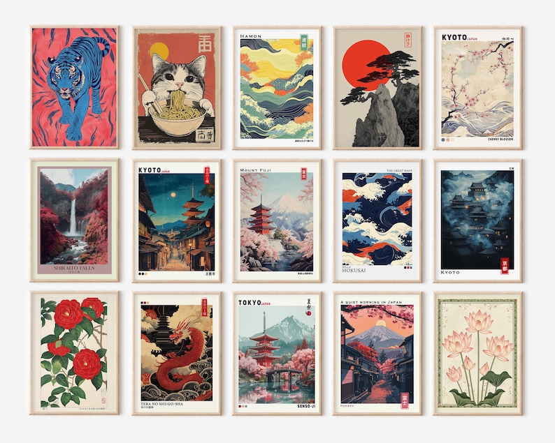 Japanese Wall Art Set of 100 Print, Japandi Wall Art, Japanese Art, Japandi Art, Gallery Wall Set, Digital Prints