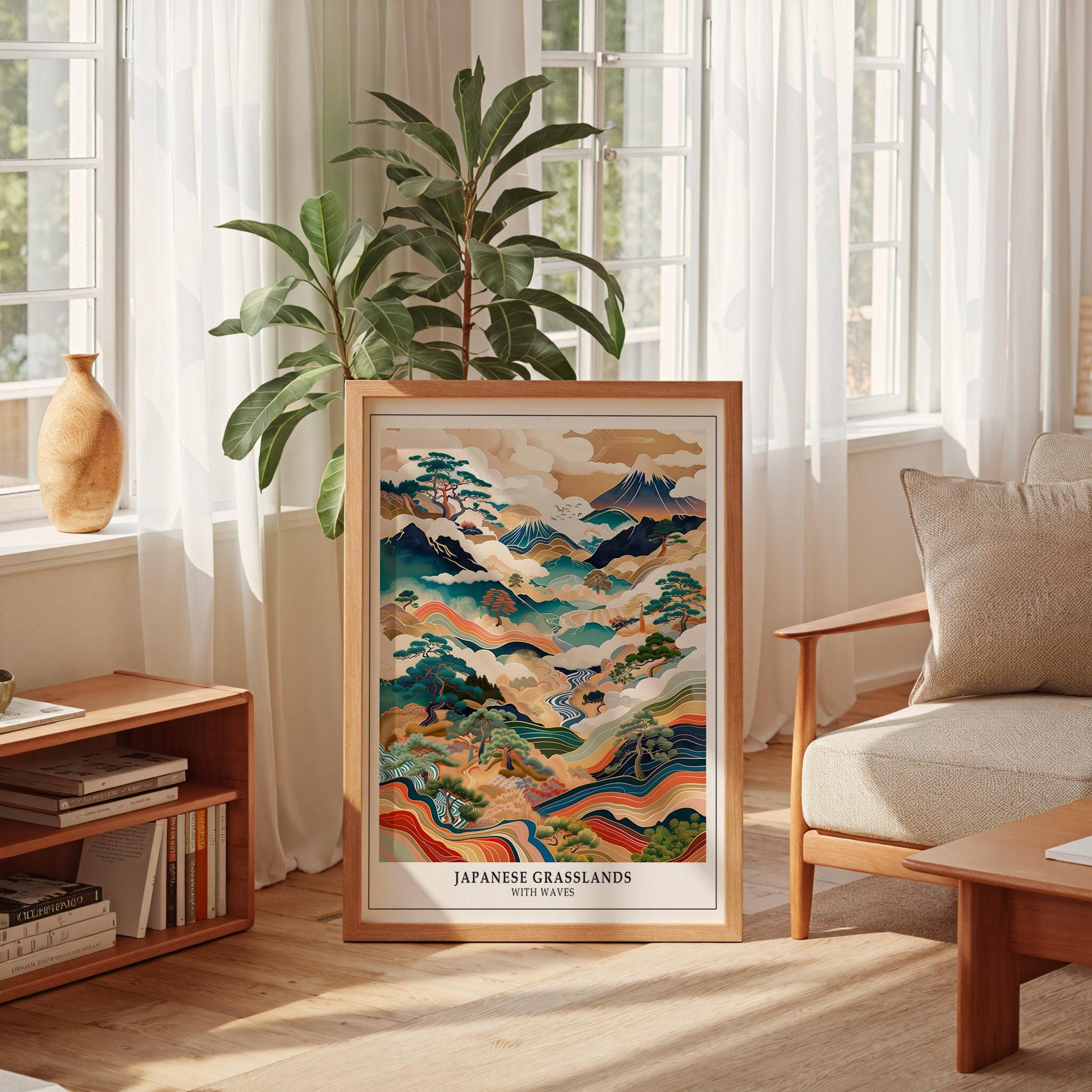 Japanese Grasslands Wall Art, Modern Japanese Wall Art Print