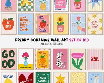 100 Preppy Dopamine Wall Art Set, Coquette Teen Girl Room Decor, Girly Preppy Room Decor, Cool Girls Digital Prints