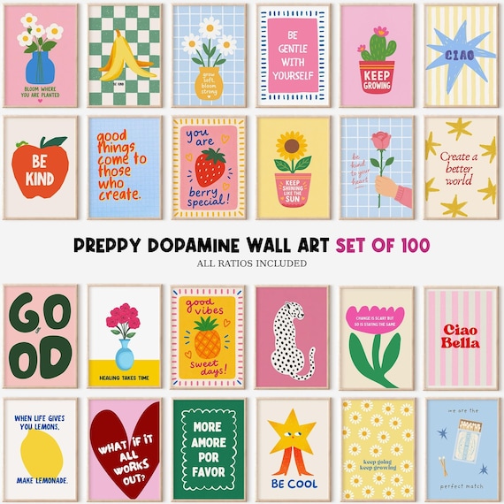 100 Preppy Dopamine Wall Art Set, Coquette Teen Girl Room Decor, Girly Preppy Room Decor, Cool Girls Digital Prints