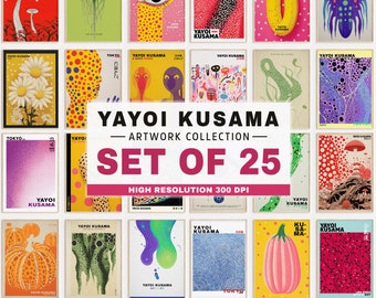 Yayoi Kusama Set of 25 Art Collection, Digital Download, Yayoi Kusama Poster, Gallery Wall Set