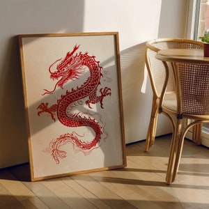 Red Dragon Poster, Japanese Wall Art, Japan Art, Japanese Art, Asian Wall Art