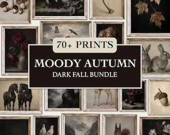Bundel met meer dan 70 sfeervolle herfstprints, vintage herfstprints, set met donkere herfstwanddecoratie, rustieke herfstposter