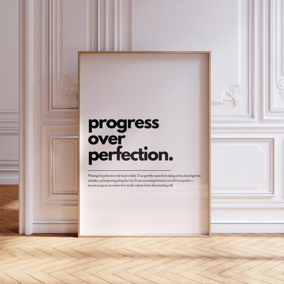 Motivational Poster, Progress Over Perfection, Uplifting Quote, Positive Vibes Typography Print, Minimalist Wall Art, Office & Home Decor