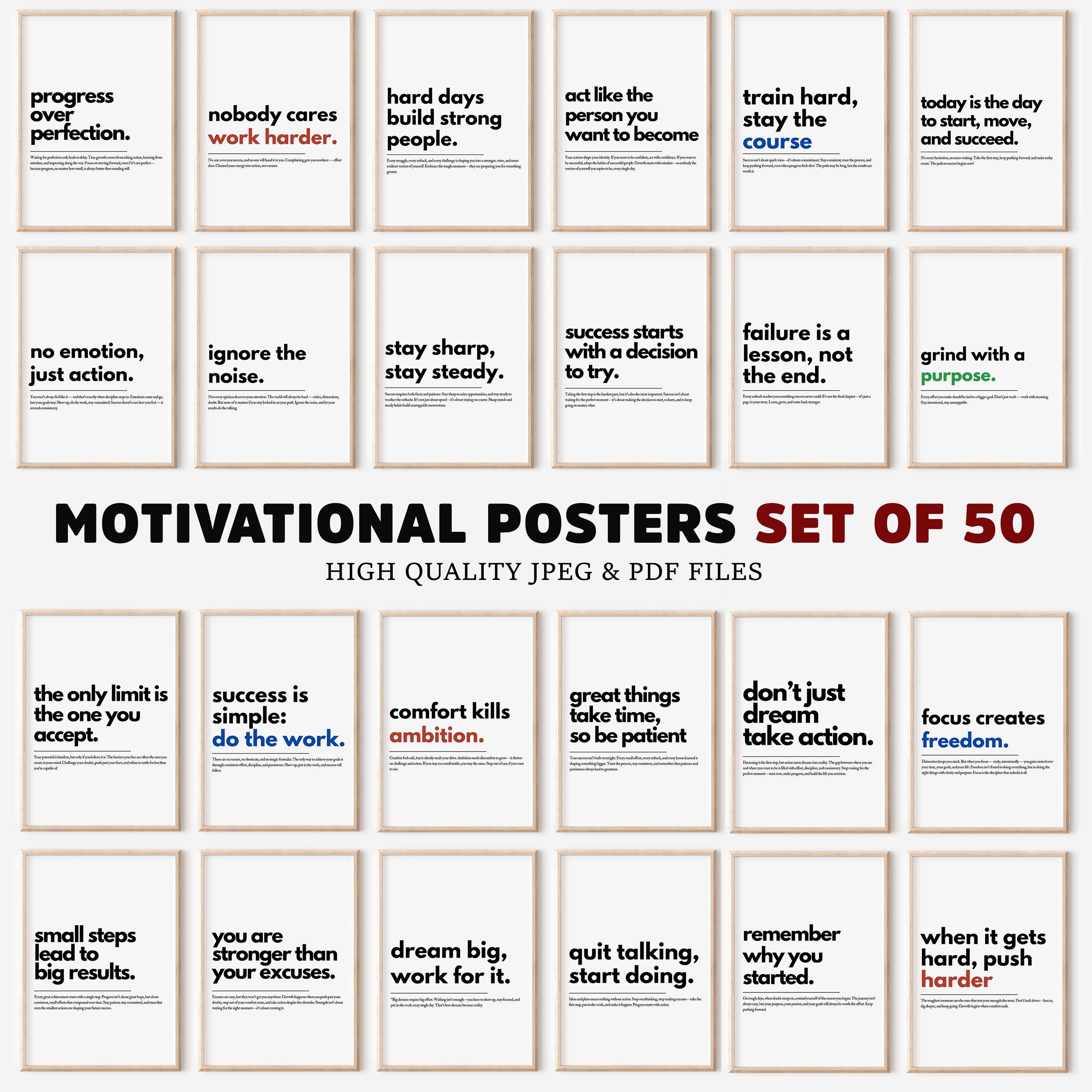 Motivational Posters Set of 50 Prints, Typography Poster, Inspirational  Wall Art, Home Office Wall Art, Uplifting Quote, Motivational Prints - Etsy  Ireland