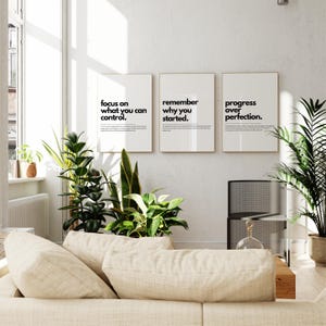 Motivational Poster Set of 3, Uplifting Quote, Positive Vibes Typography Print, Minimalist Wall Art, Office & Home Decor