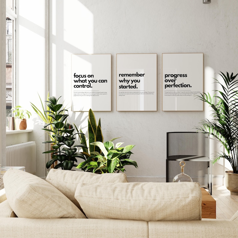 Motivational Poster Set of 3, Uplifting Quote, Positive Vibes Typography Print, Minimalist Wall Art, Office & Home Decor