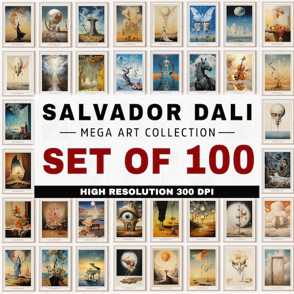 Salvador Dali Mega 100 Kunstsammlung, digitaler Download, Galerie-Wand-Set