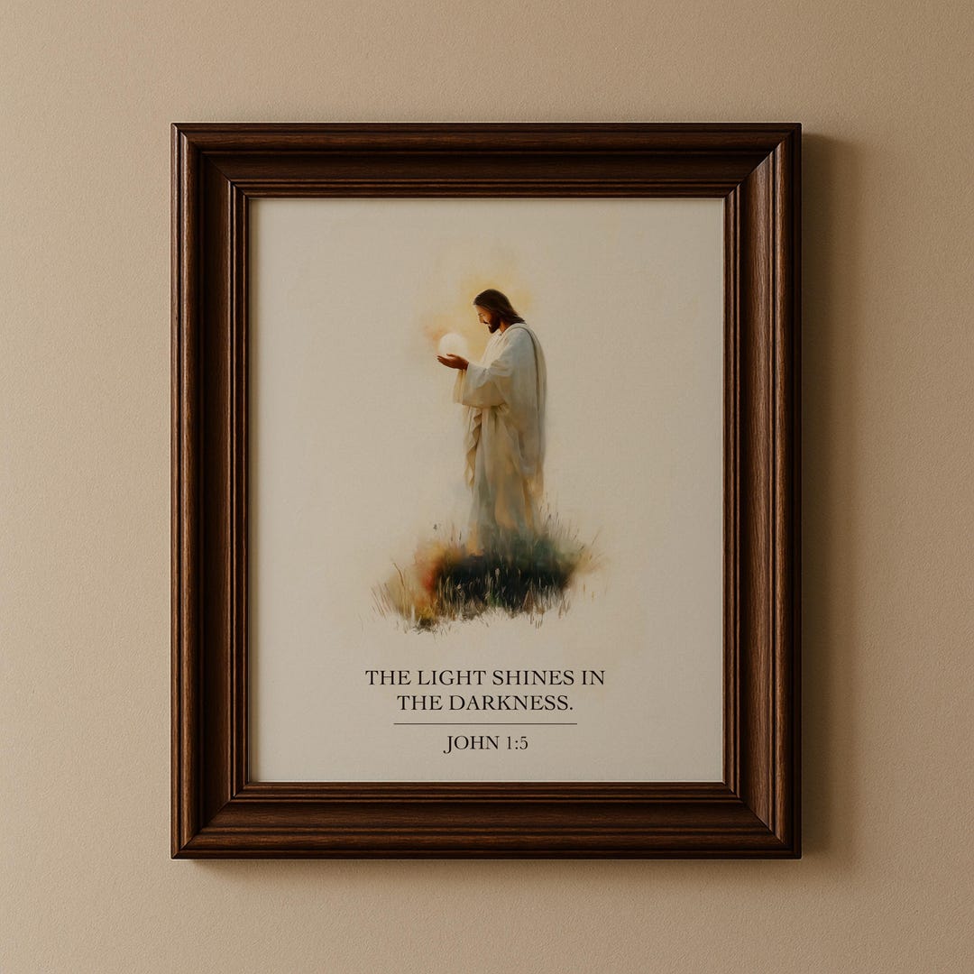 Christian Wall Art John 1:5, Jesus Light Shines in the Darkness Print ...
