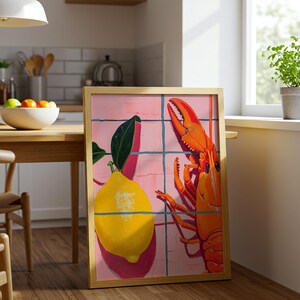 gift for her, housewarming gift, kitchen art, kitchen prints, kitchen wall art, bar cart decor, kitchen art print, food print, lobster print, retro kitchen print, digital download, food art, beachy room decor