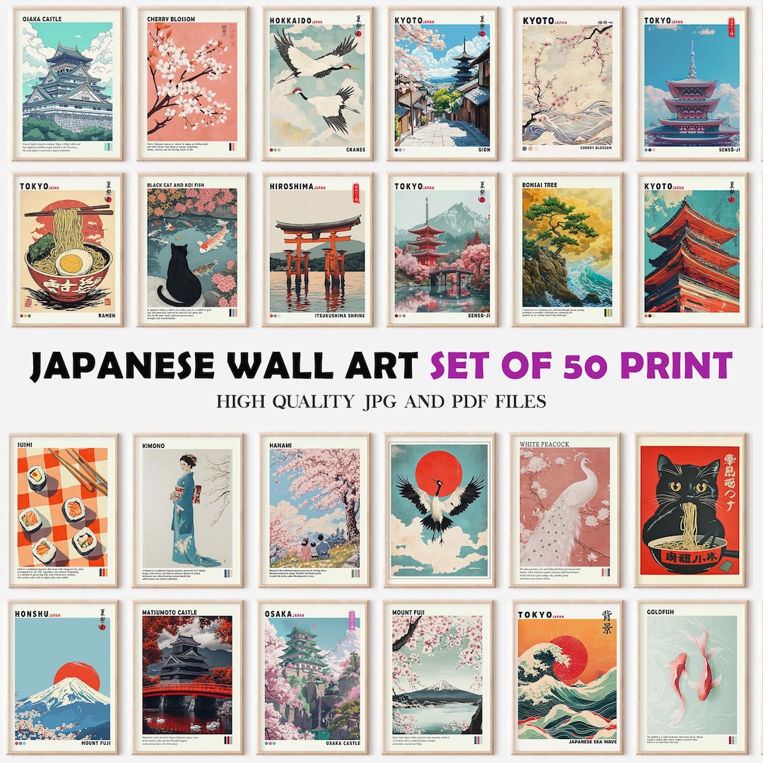 50 Japanese Prints, Japandi Gallery Wall Art Set (digital Download) - Etsy