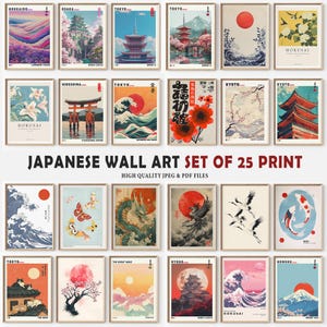 Japanese Wall Art Set of 25 Print, Japandi Wall Art, Japanese Art, Japandi Art, Gallery Wall Set, Digital Prints