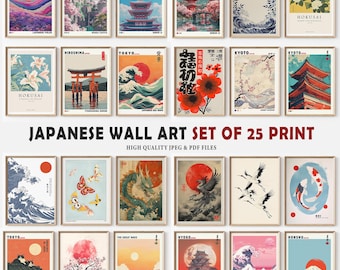 Japanese Wall Art Set of 25 Print, Japandi Wall Art, Japanese Art, Japandi Art, Gallery Wall Set, Digital Prints