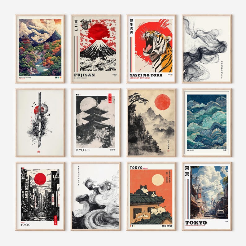 Japanese Wall Art Set of 100 Print, Japandi Wall Art, Japanese Art, Japandi Art, Gallery Wall Set, Digital Prints