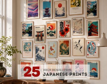 Juego de 25 impresiones de arte mural japonés, arte mural Japandi, arte japonés, arte Japandi, juego de galería para pared, impresiones digitales