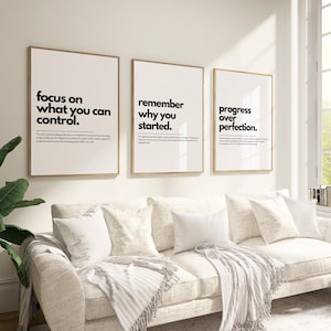 Motivational Poster Set of 3, Uplifting Quote, Positive Vibes Typography Print, Minimalist Wall Art, Office & Home Decor