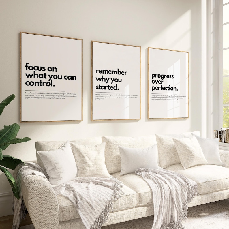Motivational Poster Set of 3, Uplifting Quote, Positive Vibes Typography Print, Minimalist Wall Art, Office & Home Decor