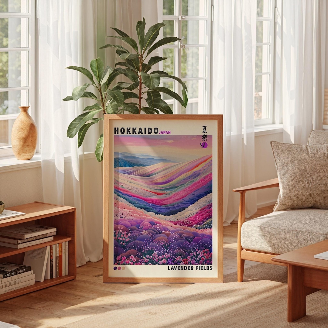 Japanese Lavender Fields Print, Japandi Wall Art, Lavender Print